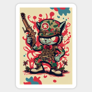 Trippy Cat with Gun Sticker